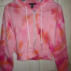 size L Cropped tie dyed FOREVER 21 zip-up Hoodie